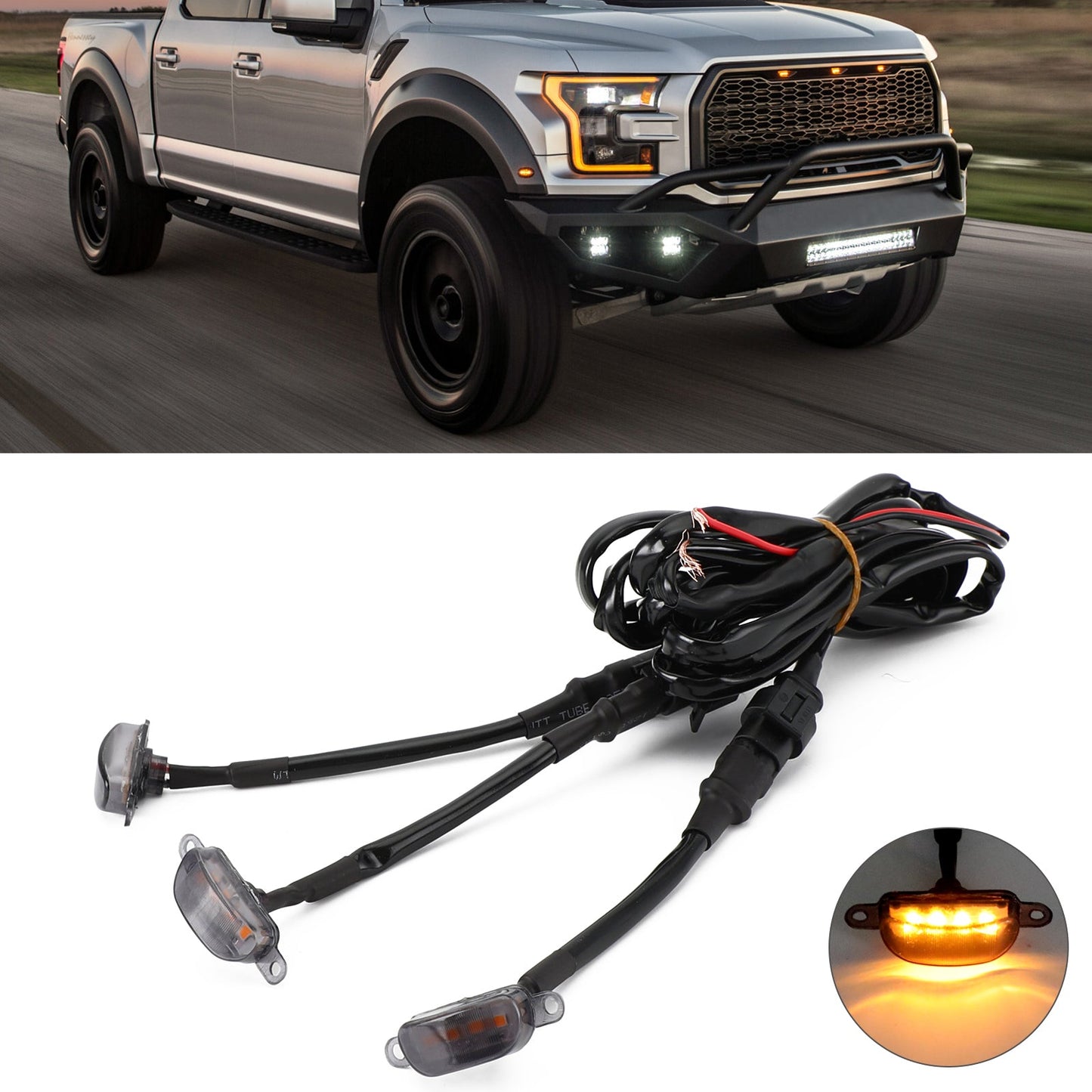 3pcs lente affumicata lampada LED ambra Raptor griglia anteriore luce corrente adatta Ford F-150 generico