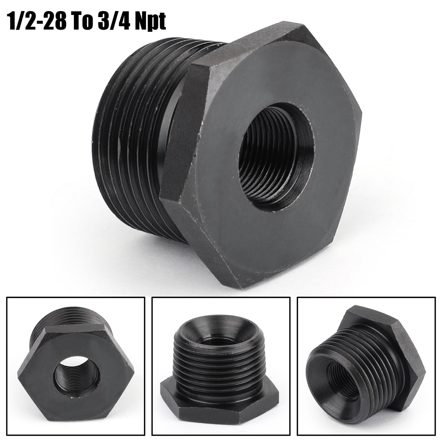 3PCS 1/2-28 a 3/4-16, 13/16-16, 3/4 NPT Filettatura Adattatori Filtro Olio Nero Nuovo