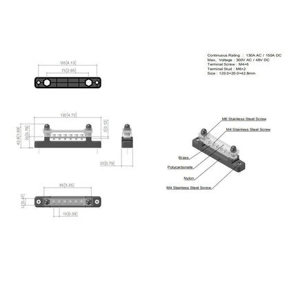 6 Way 150A Morsettiera di distribuzione Car Marine Boat Holder Cover 48V Bus Bar