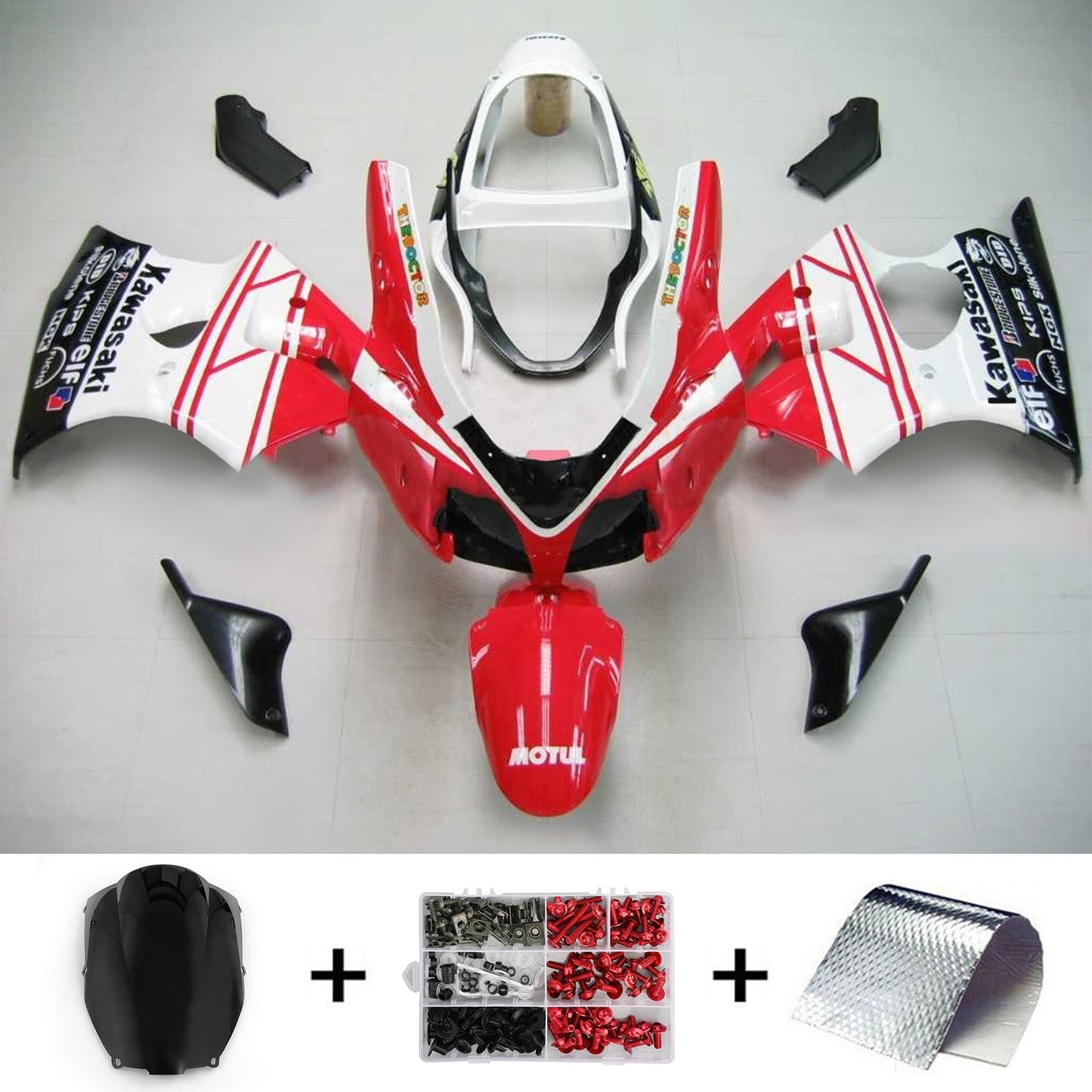 Amotopart 2000-2002 Kawasaki ZX6R Cladding Red White Kit