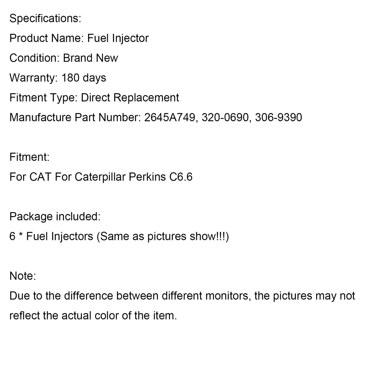 6PS Iniettori di carburante 2645A749 Fit Caterpillar Perkins C6.6 Fit CAT 320-0690