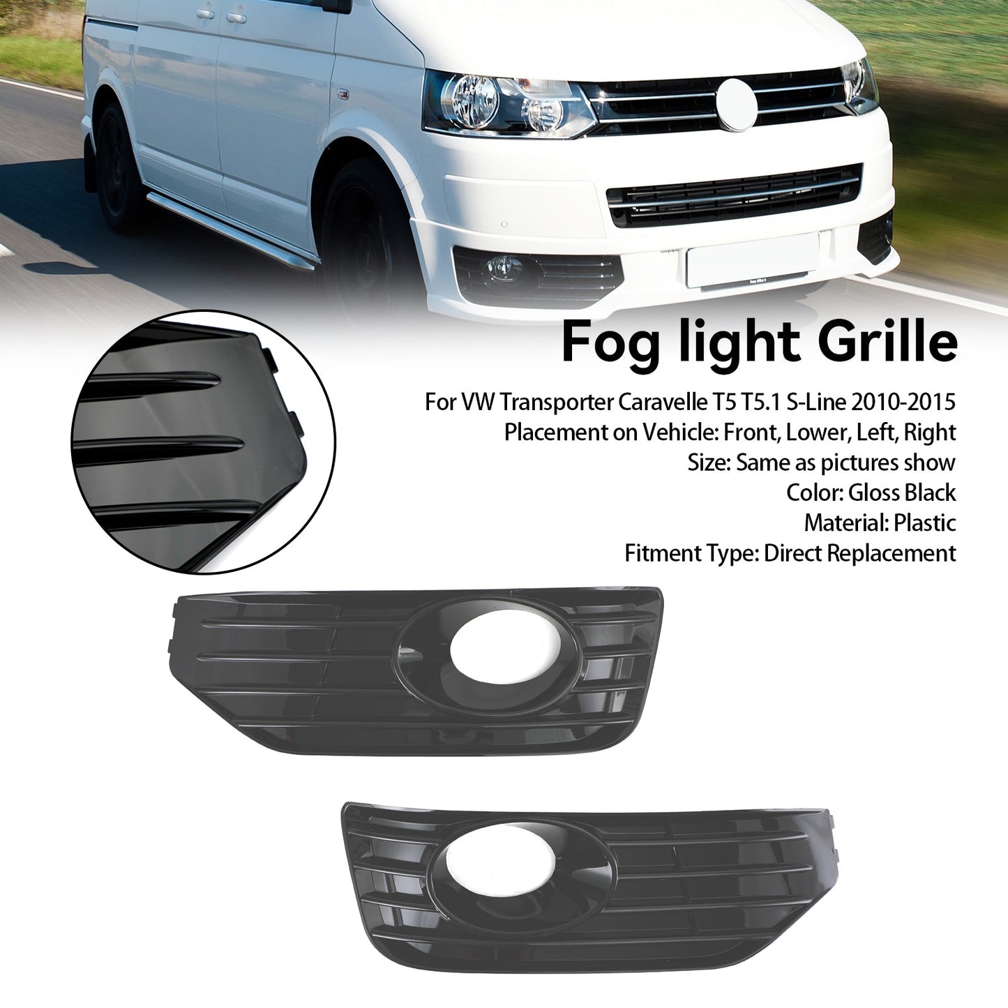 VW T5 T5.1 2010-2015 nero lucido fendinebbia copertura luce inserto S-line griglia