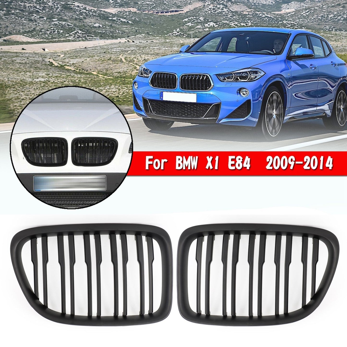 Nero opaco Dual Slats Front Hood Rene Griglia Griglia Fit BMW X1 E84 2009-14 SUV