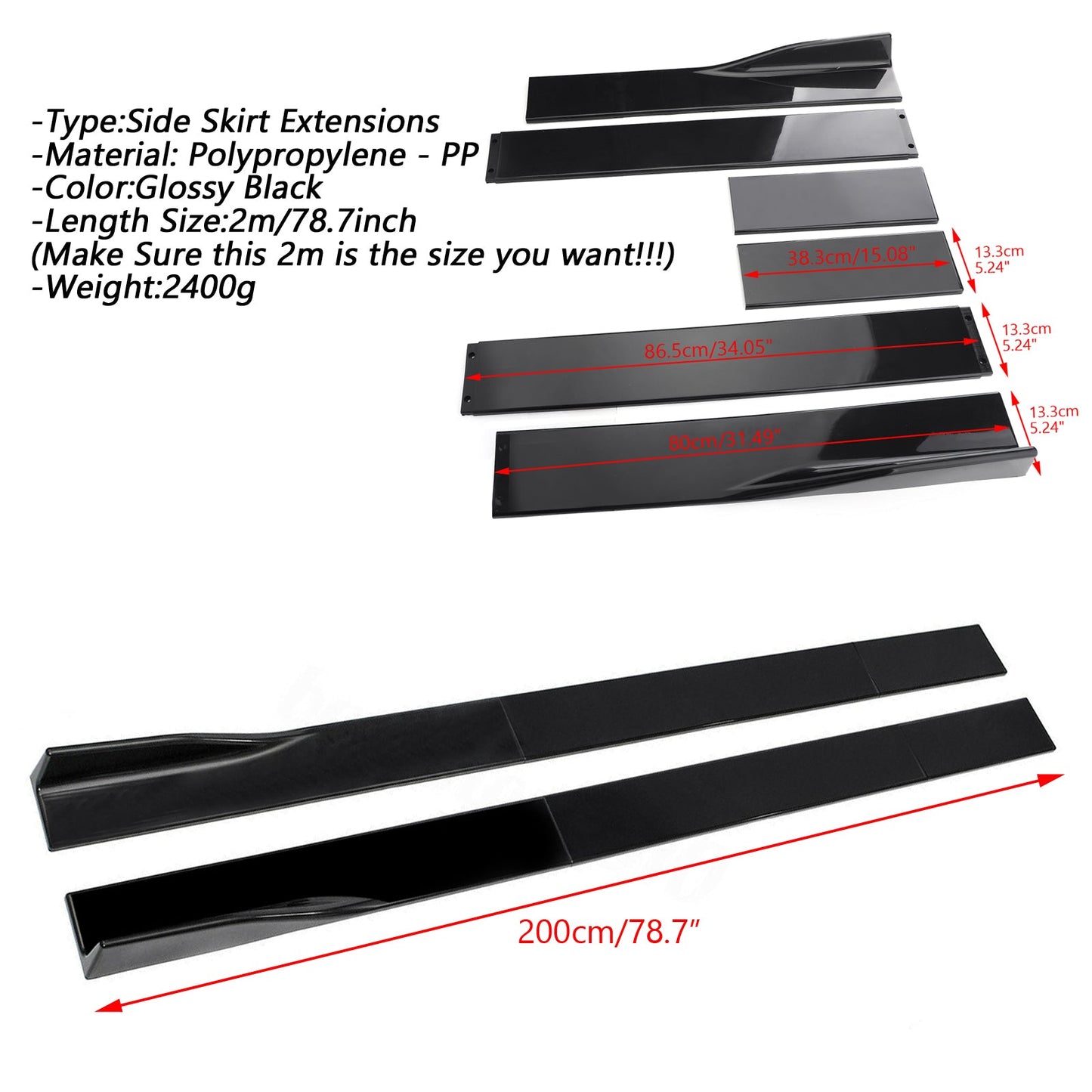 78.7 Universal Side Skirt Extensions Rocker Panel Splitter Lip Polipropilene Generico
