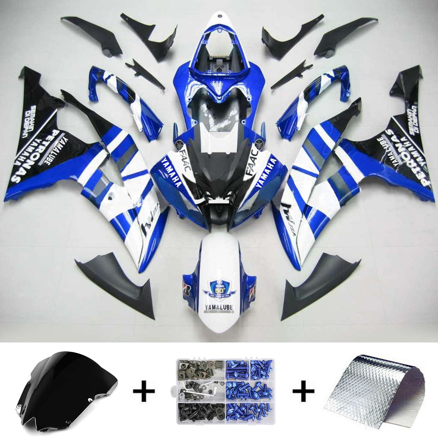 Amotopart Yamaha 2008-2016 YZF 600 R6 Kit di carenatura blu bianca