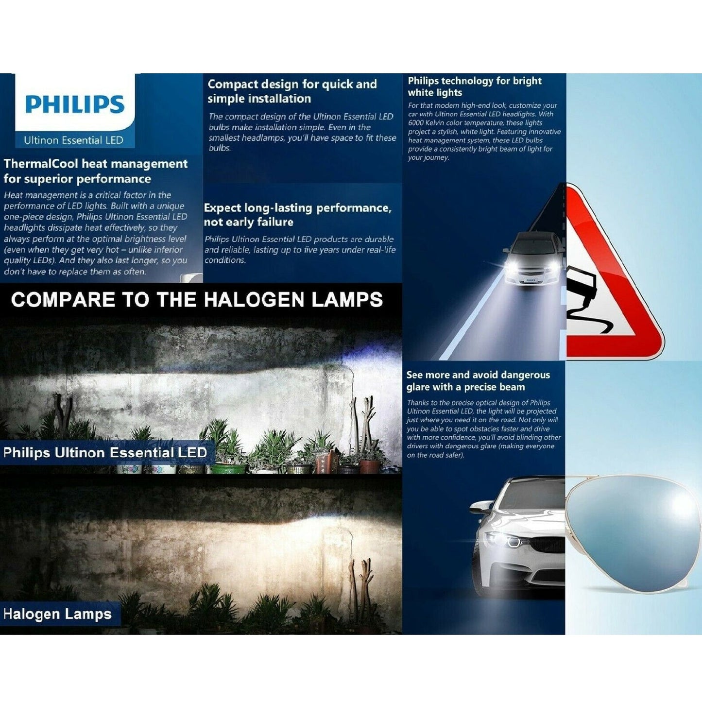 Per Philips H1 Led Ultinon Essential Lampadine per fari bianche per auto 6500K 19W 2 pezzi