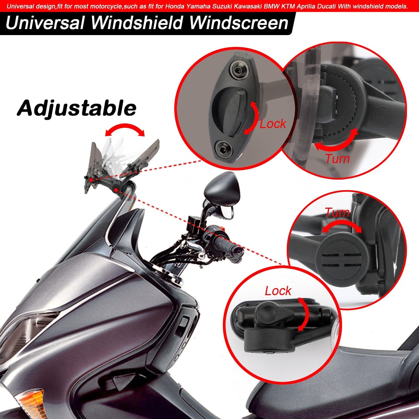 Clip regolabile per motocicletta sull&#39;estensione del parabrezza Spoiler Deflettore del vento Generico