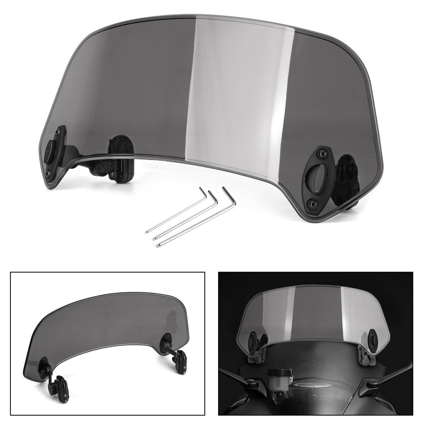 Universal Motorcycle Clip On Wind Deflector Screen Parabrezza Parabrezza Grigio Generico