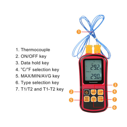 Termometro a termocoppia digitale Tester per misuratore di temperatura a doppio canale LCD