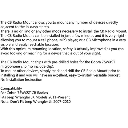 Supporto per montaggio microfono CB Raido per auto Clip 75WXST per Jeep Wrangler JK 2011+