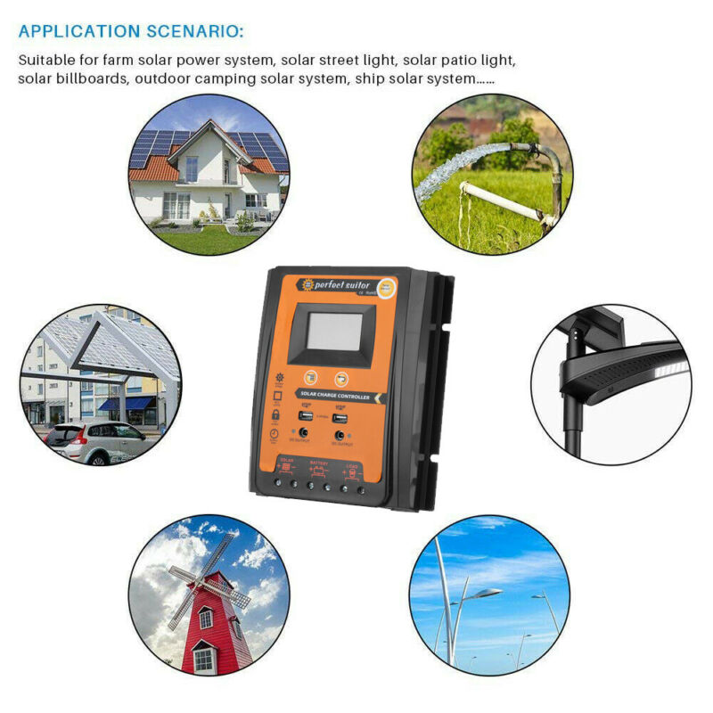 12/24V 50A Pannello di controllo della carica solare Regolatore batteria Dual USB