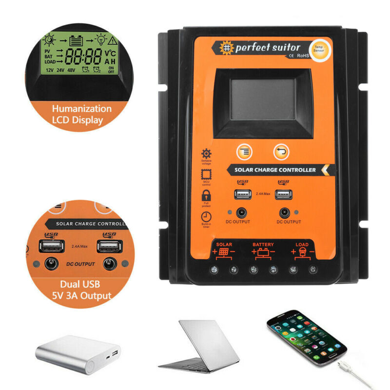 12/24V 50A Pannello di controllo della carica solare Regolatore batteria Dual USB