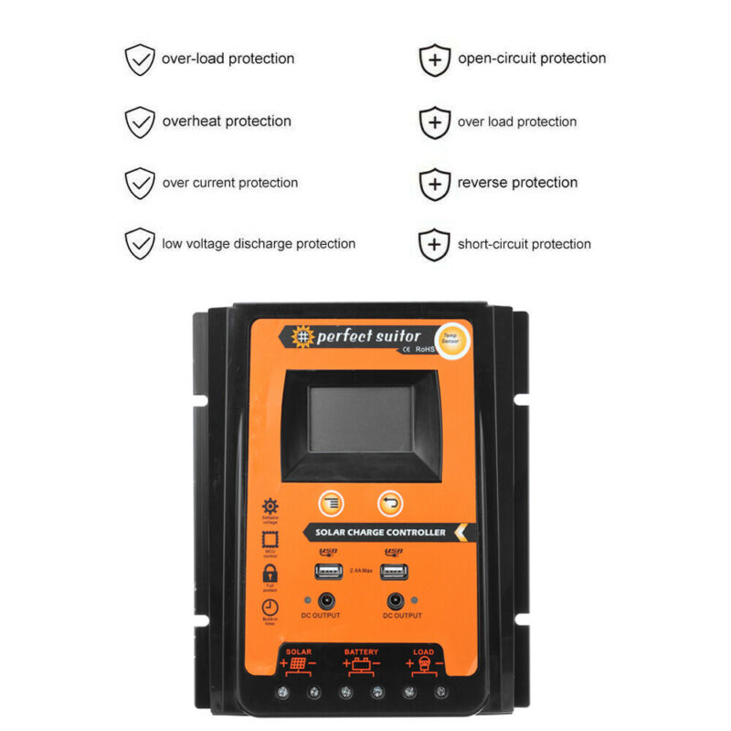 12/24V 50A Pannello di controllo della carica solare Regolatore batteria Dual USB