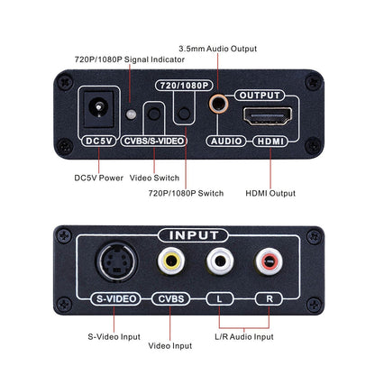 3 RCA AV+S-Video CVBS Composito R/L Audio a HDMI 1080P Convertitore US/AU Plug Power