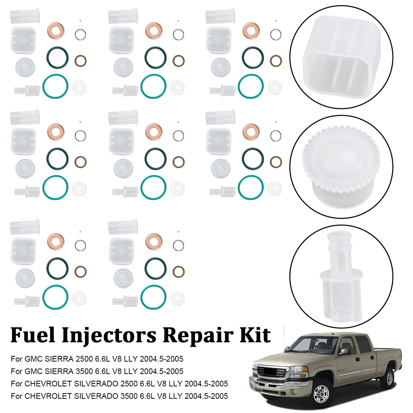 Kit di riparazione iniettore carburante 8 pezzi adatto a Chevy Fit GMC Duramax 6.6L 2004-2005 Diesel