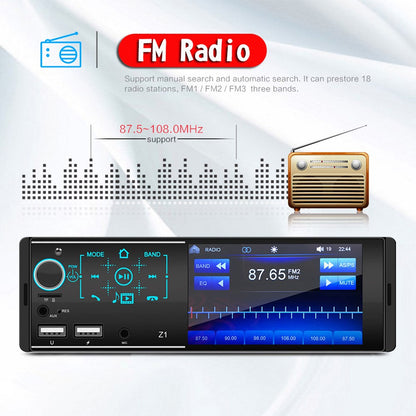 Autoradio Bluetooth con schermo tattile singolo Din 4 pollici FM + telecamera per retromarcia