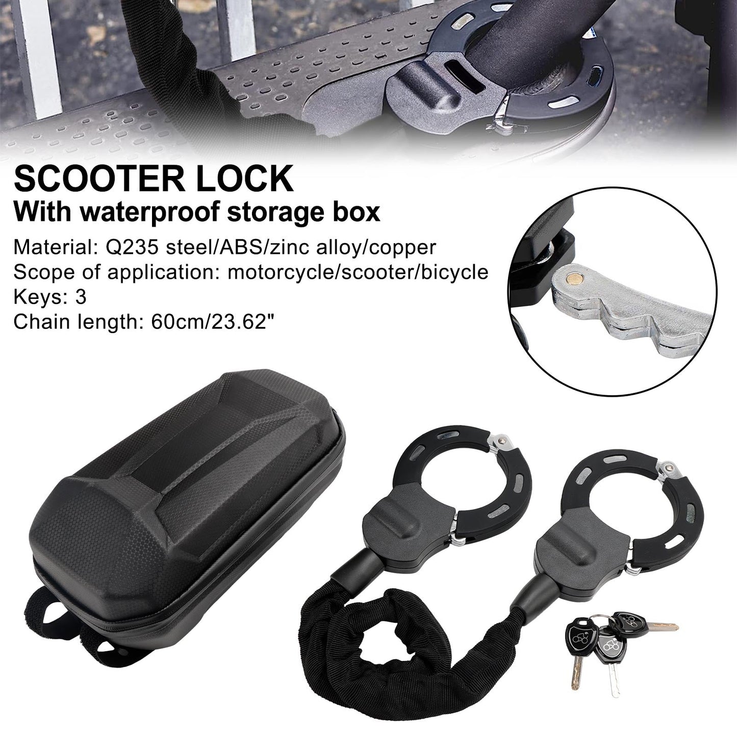 Lucchetto per scooter elettrico per bici da moto con chiave Lucchetto a catena da 60 cm antifurto con borsa