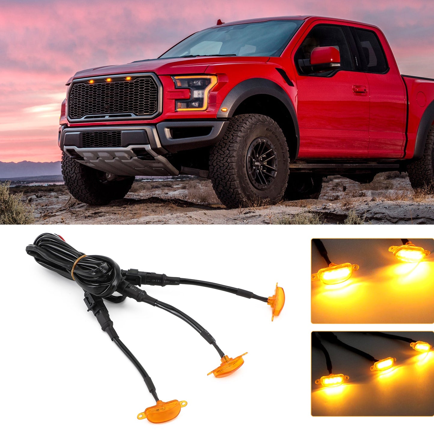 3pcs lente ambra lampada a LED ambra Raptor griglia anteriore luce di marcia adatta Ford F-150 generico