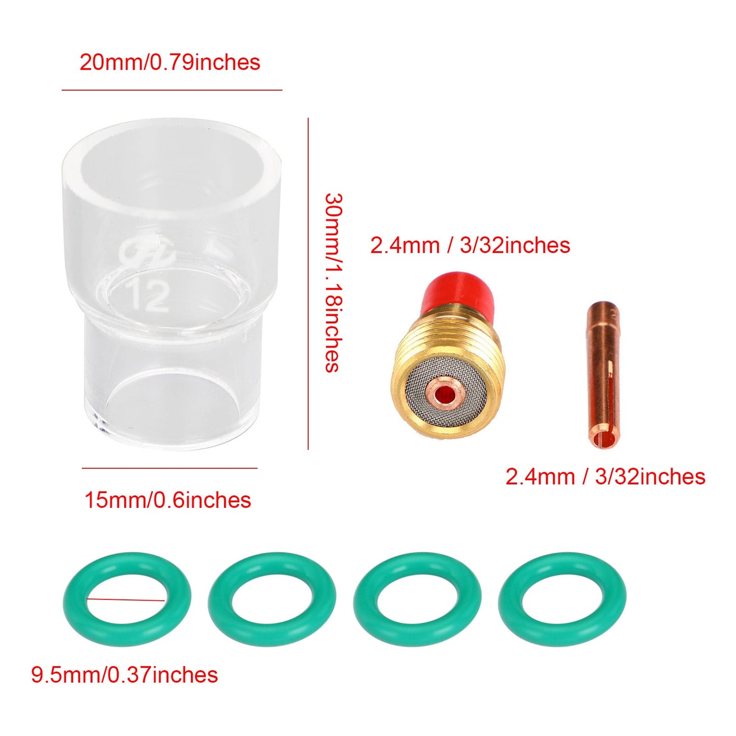 7pcs TIG Welding Torch Stubby Gas Lens Kit tazza in vetro Pyrex per WP-9/20/25
