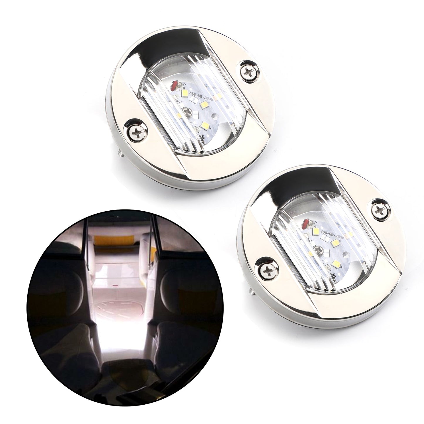 2PCS LED Marine Boat Yacht Specchio di poppa Cromo Ancora Luce di poppa Rotonda 2835-SMD 12V
