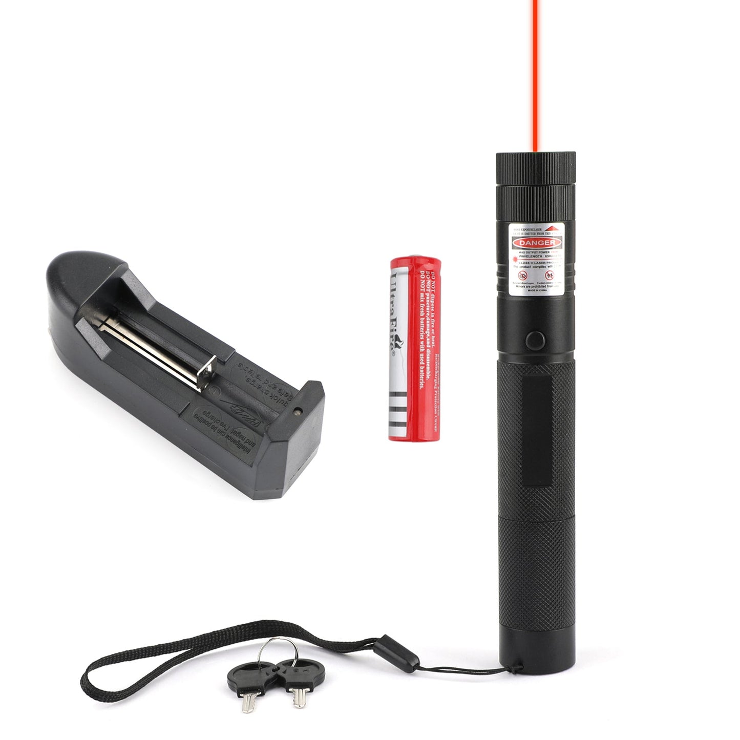 650nm Red Laser Pointer Pen Visible Beam Light Lazer + 18650 + Caricabatterie
