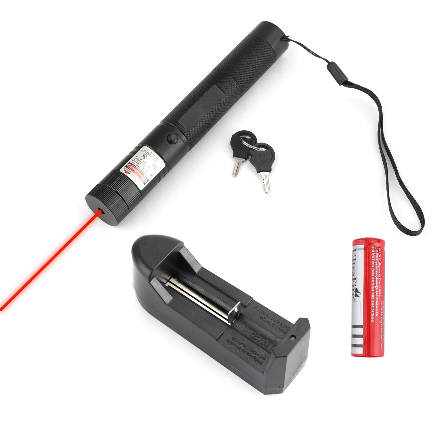 650nm Red Laser Pointer Pen Visible Beam Light Lazer + 18650 + Caricabatterie