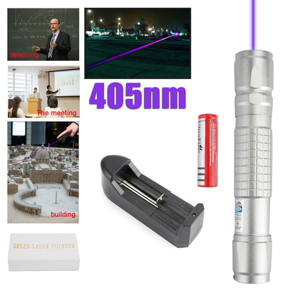 Tactical 405nm Green Purple 18650 Laser Pointer Pen Visible Beam Light Lazer