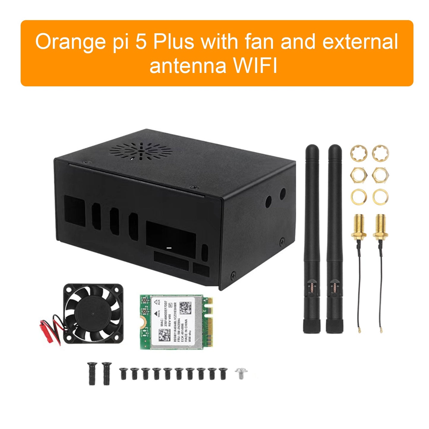 Case di raffreddamento in metallo Orange pi 5 Plus con ventola e antenna esterna WIFI