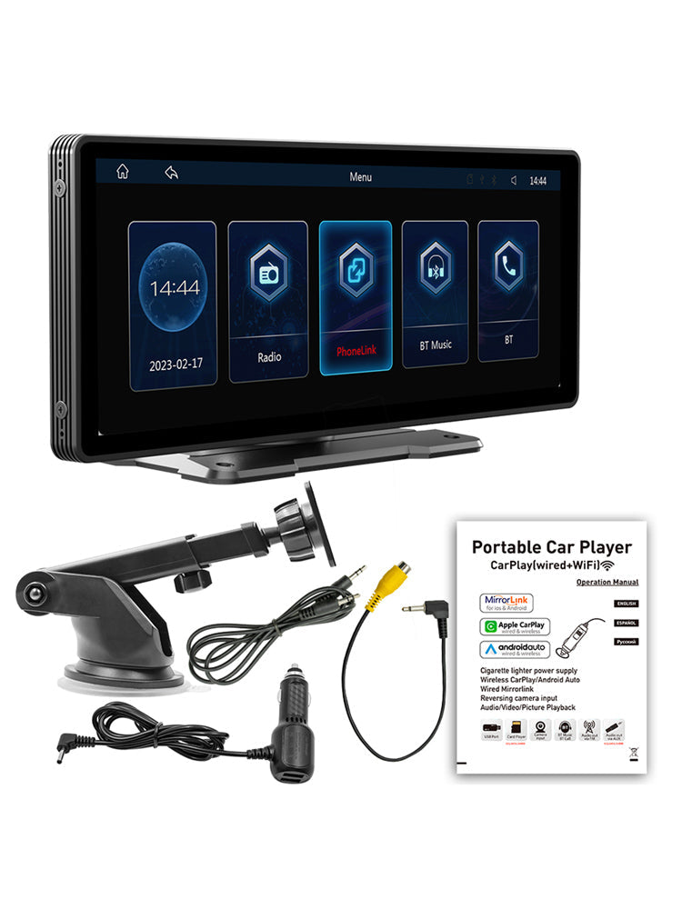 Lettore MP5 per auto FM con radio stereo Bluetooth wireless Carplay da 10,26 pollici + fotocamera a 4 LED