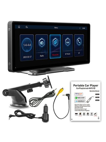 Lettore MP5 per auto FM con radio stereo Bluetooth wireless Carplay da 10,26 pollici + fotocamera a 4 LED
