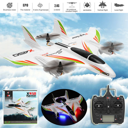 WLtoys XK X450 RC Airplane Brushless 2.4G 6CH 3D/6G LED ad ala fissa RTF