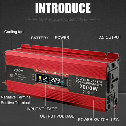 Convertitore di alimentazione per auto Convertitore DC 12V a AC 220V LCD 2000W Display LED trasformatore