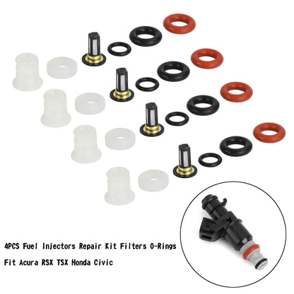 4 pezzi kit di riparazione iniettori carburante filtri O-ring per Acura RSX TSX Honda Civic generico