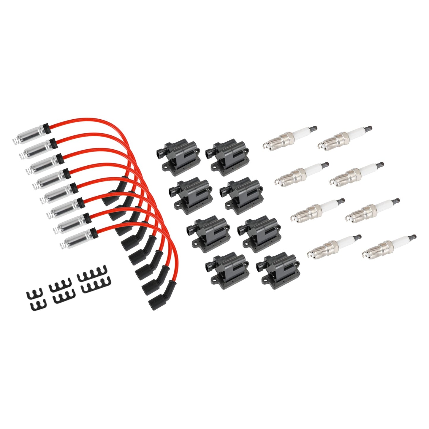 2003-2005 Chevrolet Express 2500 GMC Savana 1500 2500 3500 Confezione da 8 bobine di accensione quadrate e cavo per candele