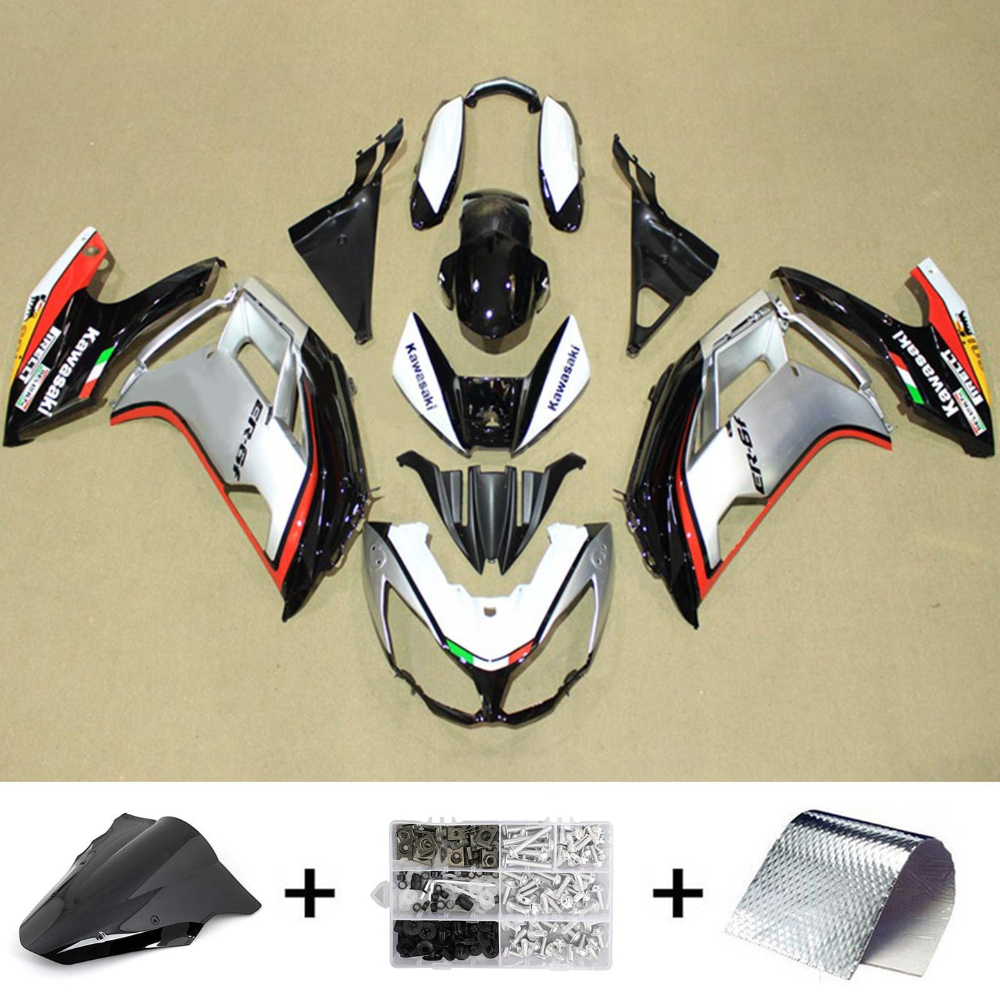 Amotopart 2012-2016 Kawasaki Ninja 650 Kit di detrazione grigio nero