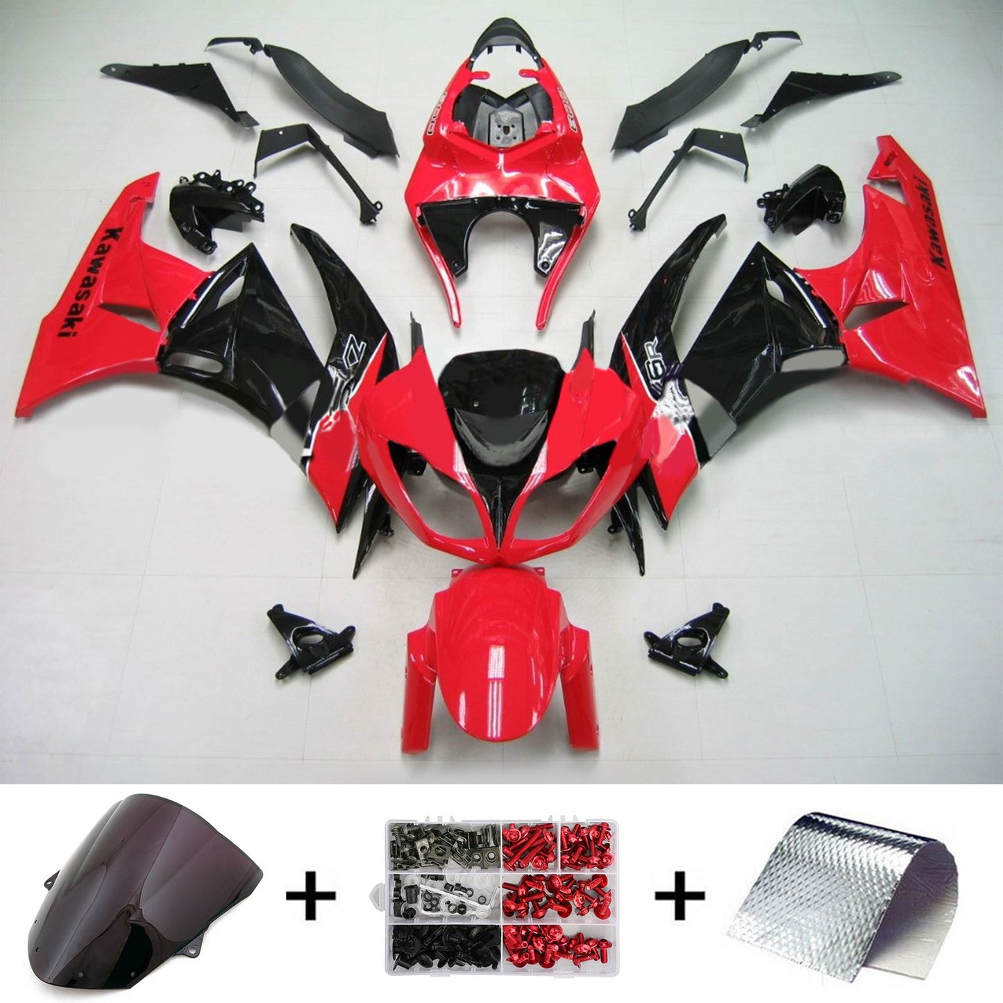 Amotopart Kawasaki 2009-2012 ZX6R 636 ROSSO MISCINA BLACO KIT BLACO