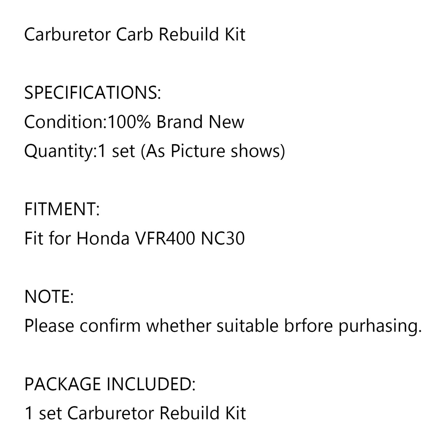 1X kit di riparazione carburatore ricostruire parti adatte per Honda VFR400 VFR400R NC30 generico