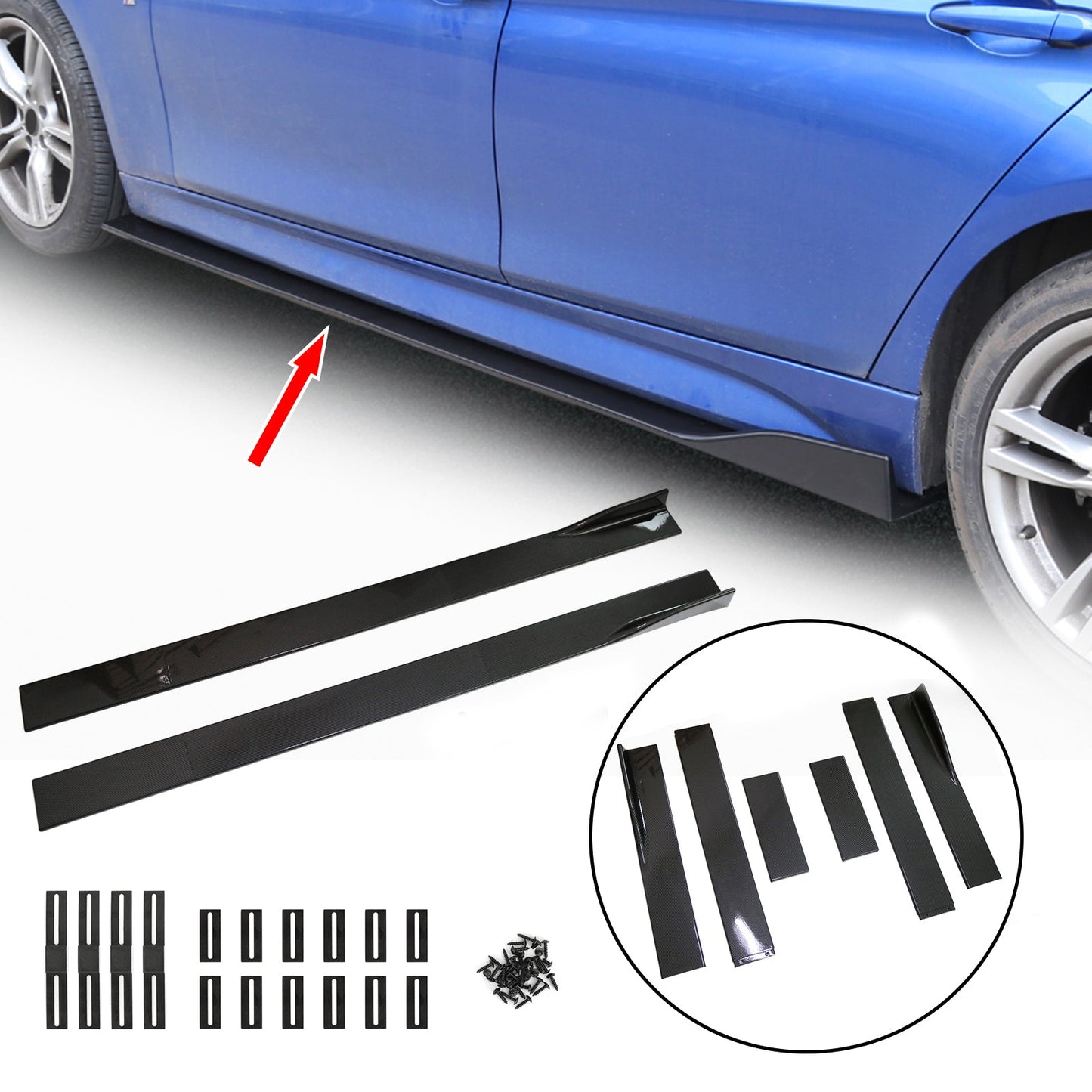 78.7" Universal Side Skirt Extensions Rocker Panel Splitter Lip Fibra di carbonio Generico