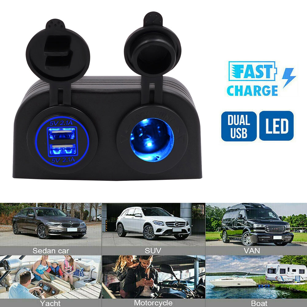Caricabatterie 2 in 1 + accendisigari 12V/24V Pannello a 2 fori adatto per auto da barca