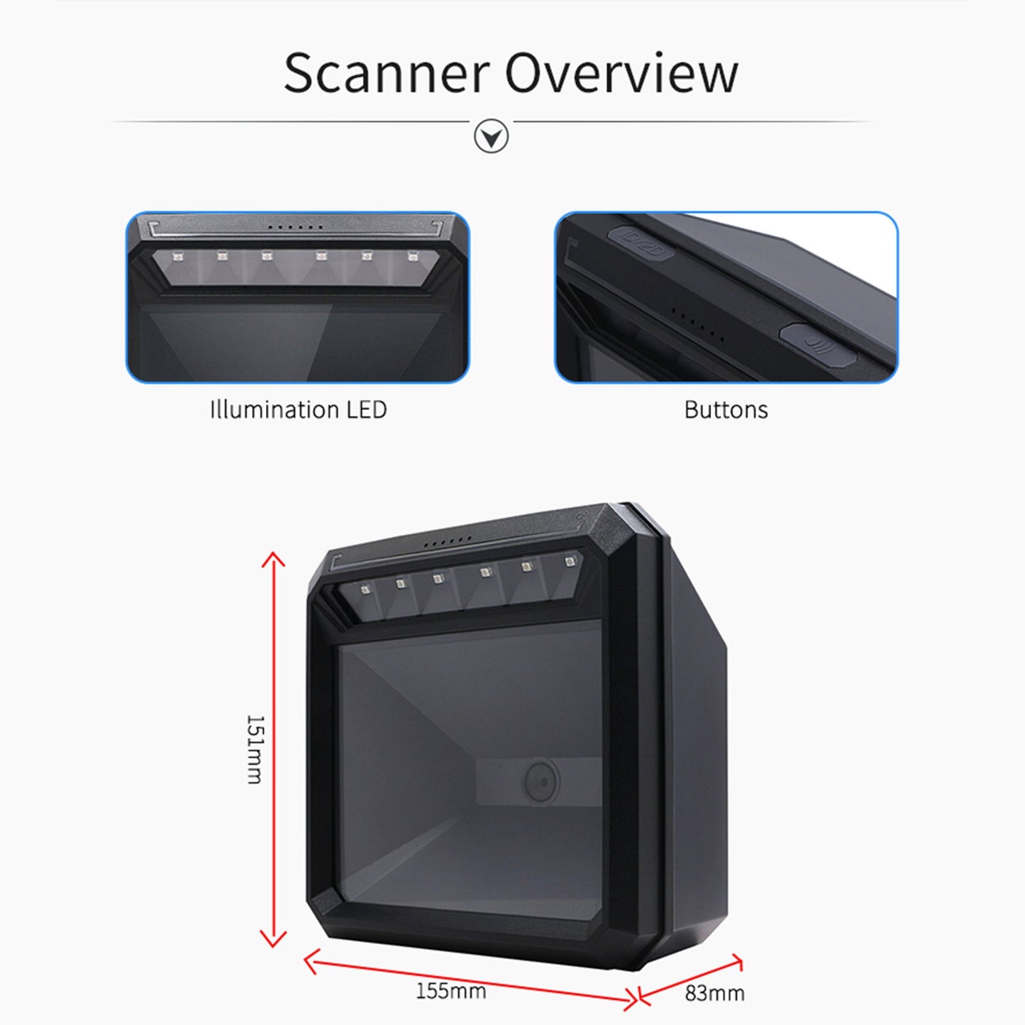 Scanner di codici a barre da tavolo 1D 2D Lettore di codici a barre con rilevamento automatico USB omnidirezionale