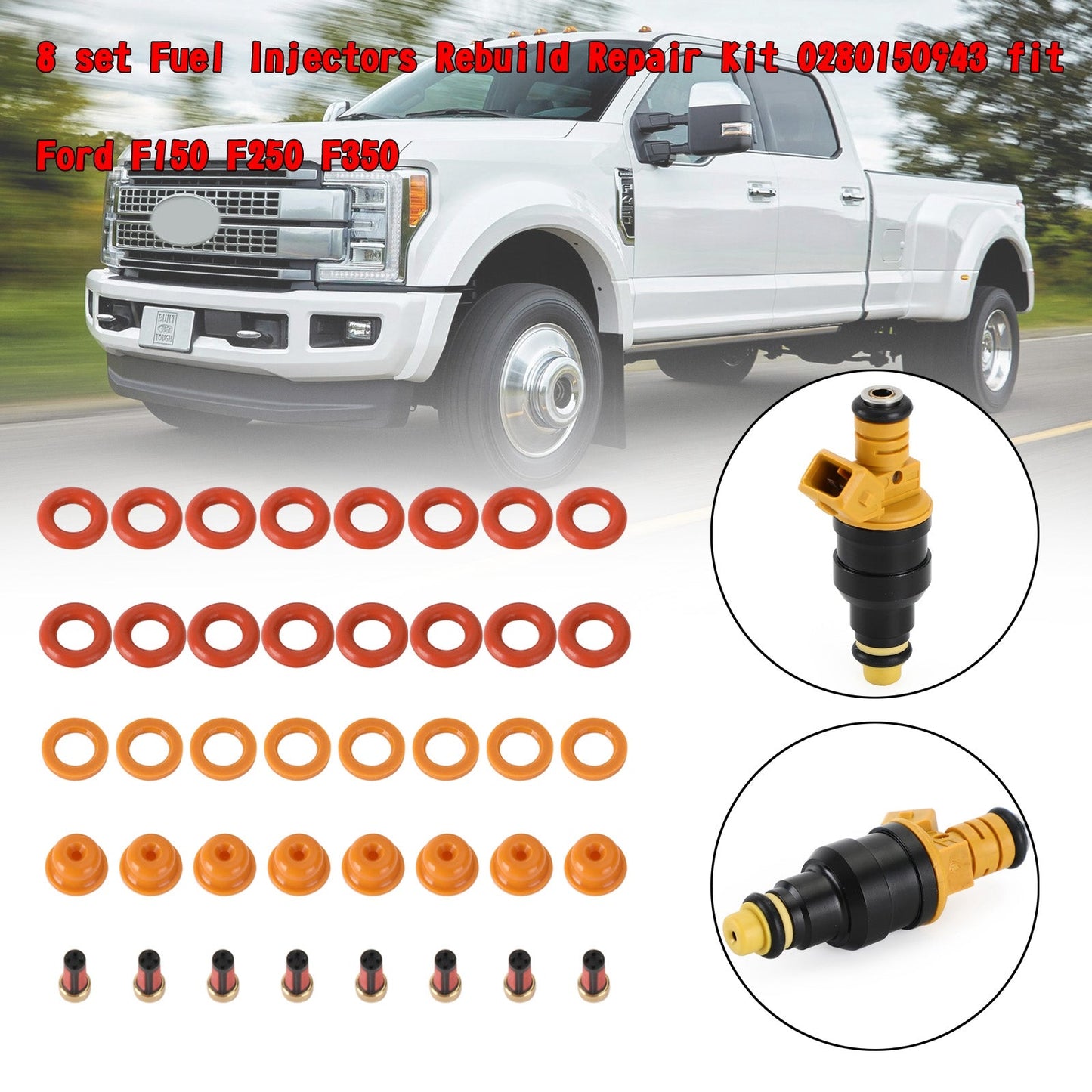 8 set kit di riparazione ricostruzione iniettori carburante 0280150943 per Ford F150 F250 F350 generico