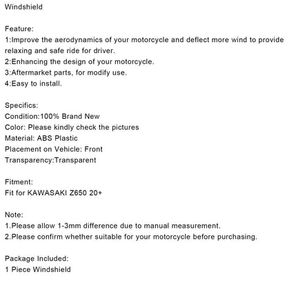 Parabrezza Parabrezza Protezione Parabrezza per KAWASAKI Z650 20+ Generico