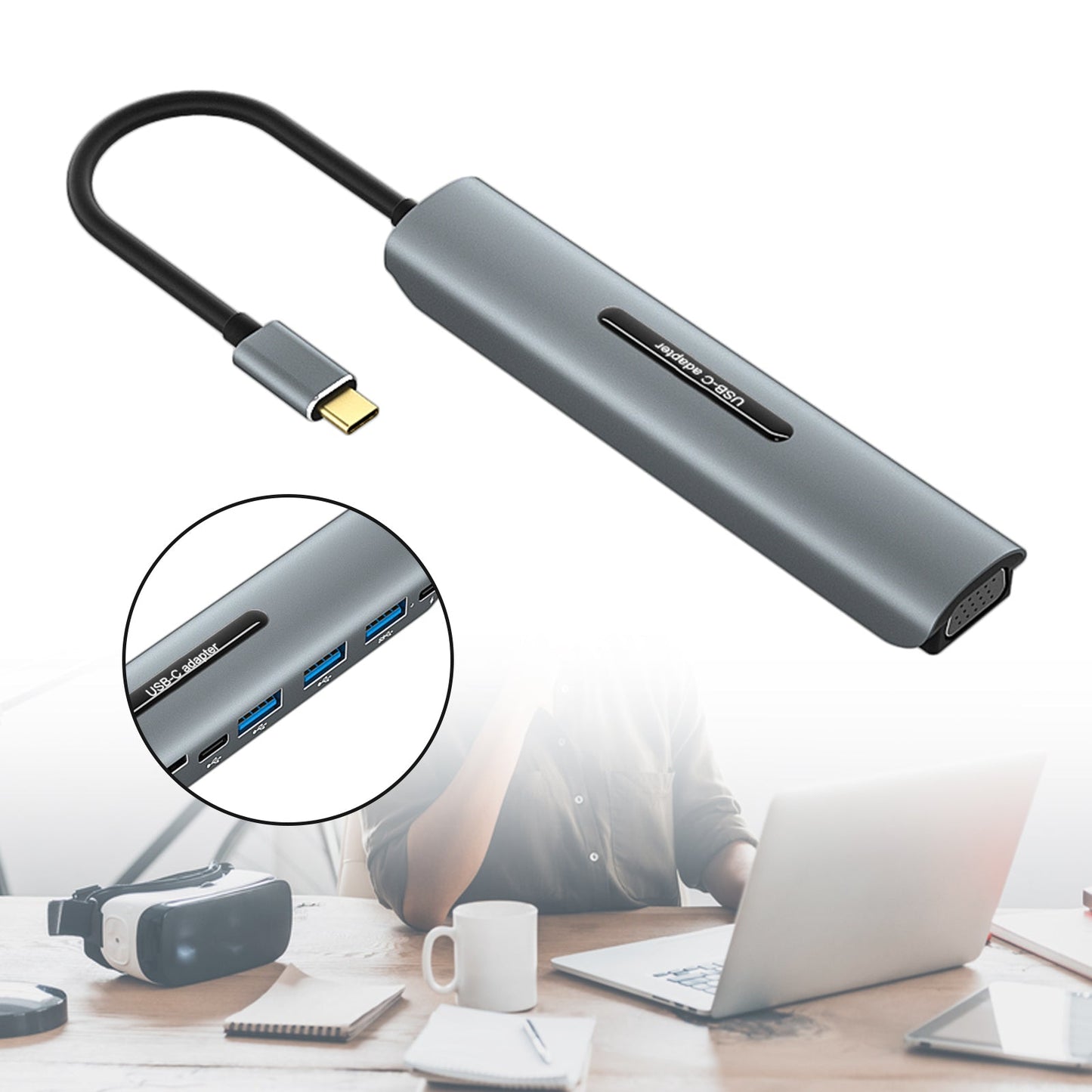 Docking station USB-C 9 in 1 4K HD VGA PD100W per laptop MacBook di tipo C