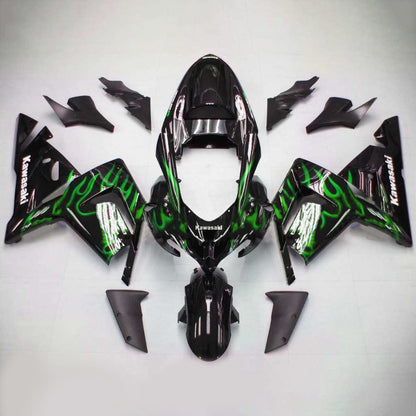 Amotopart Kawasaki 2004-2005 ZX10R Nero con kit di spostamento della linea verde