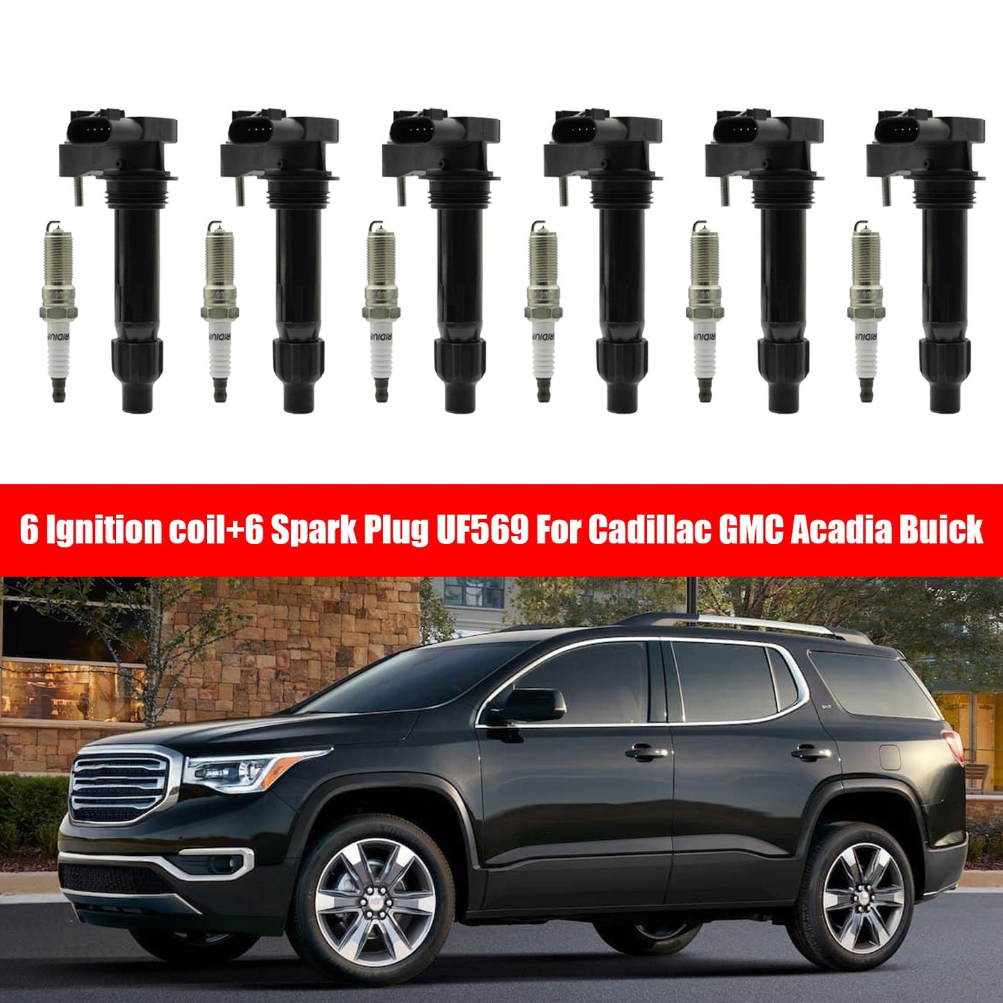 2007-2008 Cadillac SRX GMC Acadia Saturn Outlook 6 Bobina di accensione + 6 Candela UF569 Fedex Express