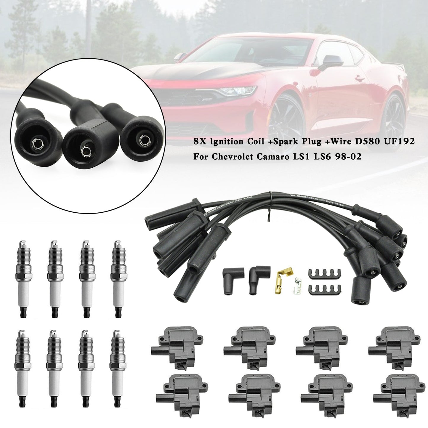 1998-2002 Chevrolet Camaro Pontiac Firebird V8 5.7L 8X Bobina di accensione + Candela + Cavo D580 UF192