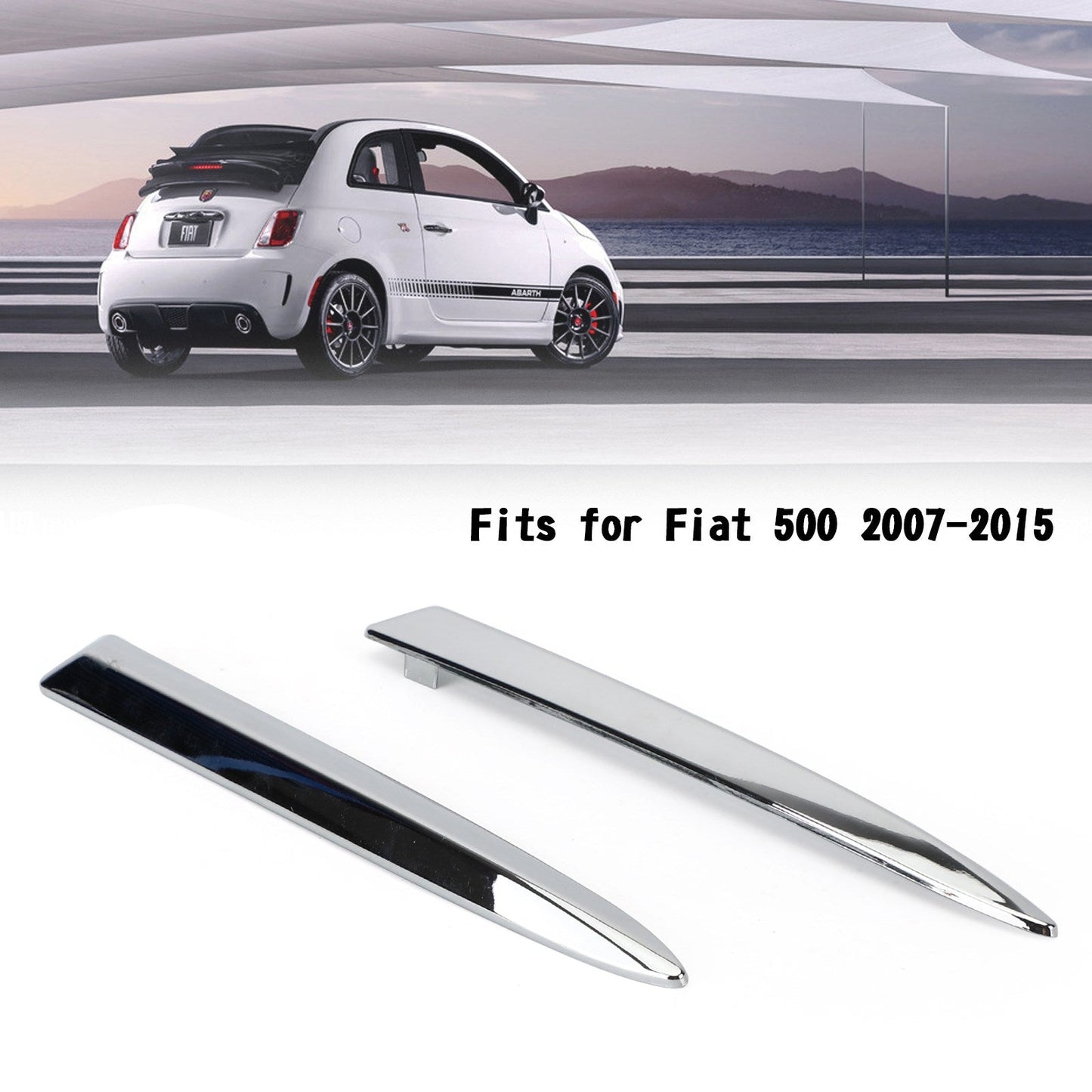 Fiat 500 2007-2015 Coppia finiture cromate per paraurti anteriore griglia superiore