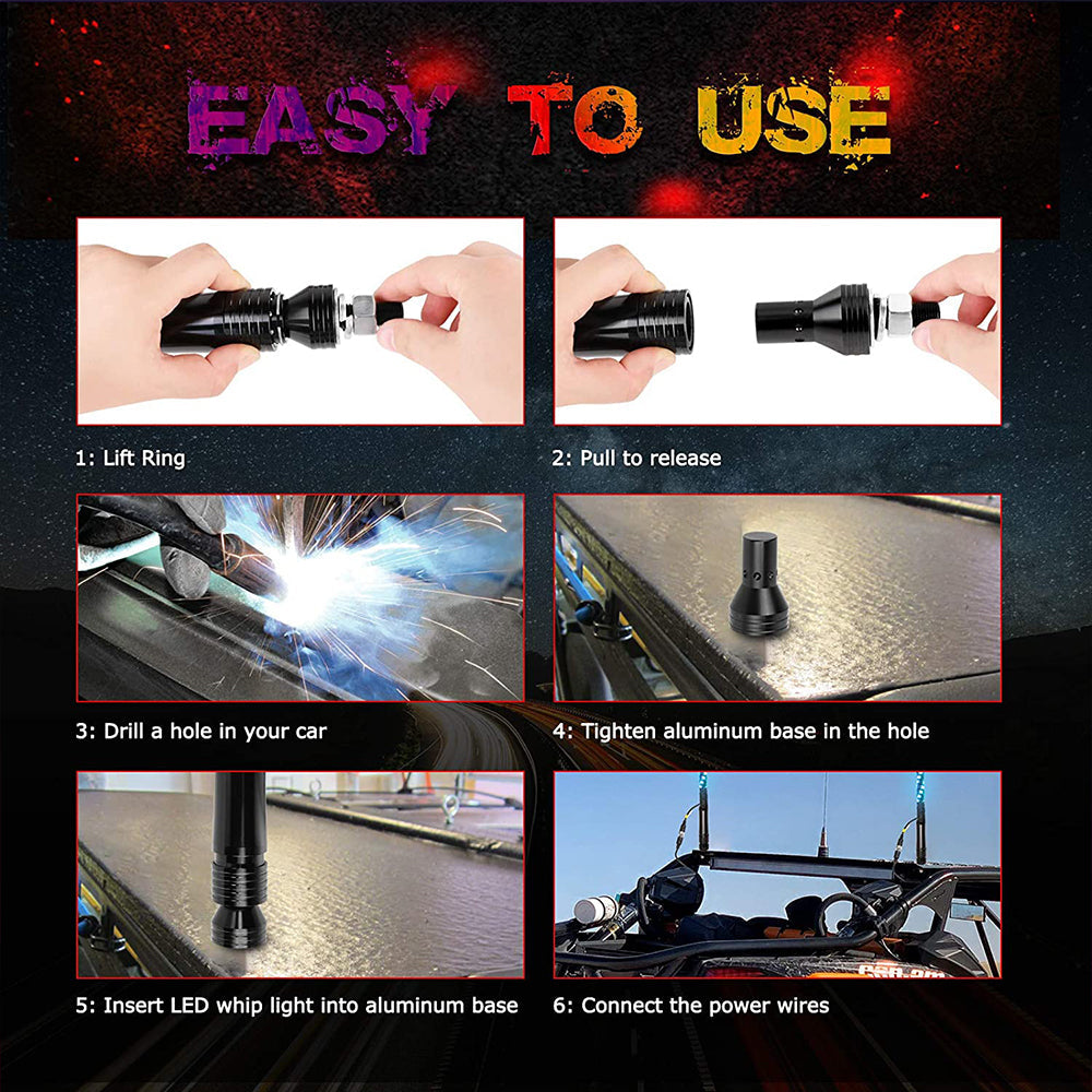 Antenna con luci a frusta APP LED RGB 2X 4 piedi con telecomando bandiera per Polaris UTV ATV