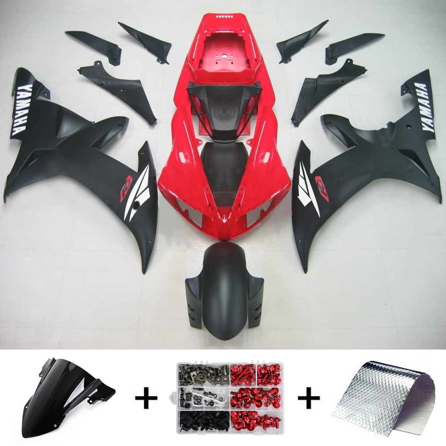 Amotopart Yamaha 2002-2003 YZF 1000 R1 rosso con kit di rivestimento nero