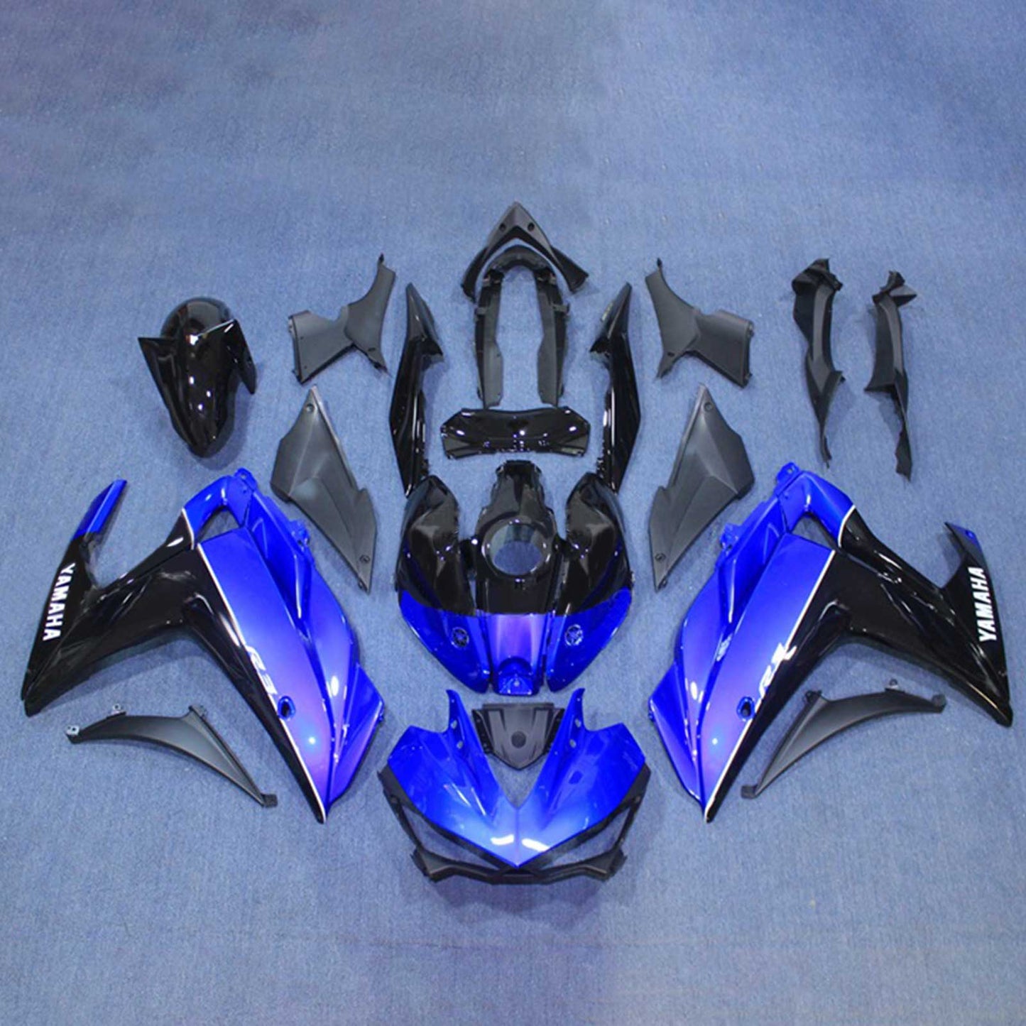 Amotopart Sales Ski Yamaha 2014-2018 YZF R3 e 2015-2017 YZF R25 Black con un kit di rivestimento blu